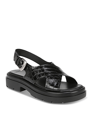 Vince Women's Helena Embossed Leather Flat Sandals In Black Leather