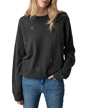 Shop Zadig & Voltaire Pravis Strass Cashmere Sweater In Kaki Slate