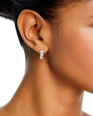 Diamond Three Stone Huggie Earrings in 14K White Gold, 2.0 tcw