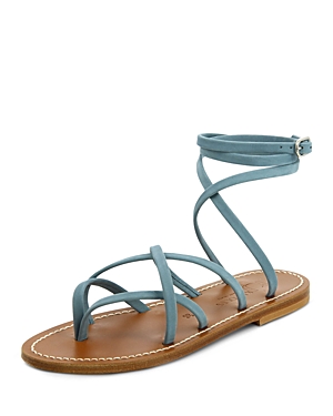 K.jacques Women's Zenobie Leather Ankle Wrap Thong Sandals In Jeans