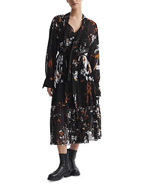 Shop Reiss Charlotte Floral Midi Dress In Black/brown