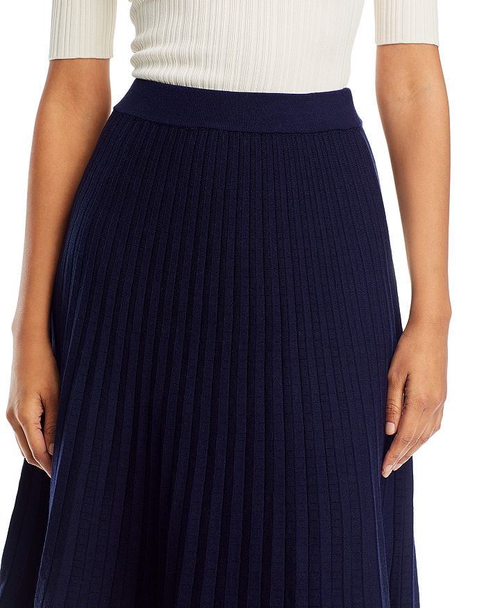 Shop Nancy Yang Pleated Midi Knit Skirt In Navy