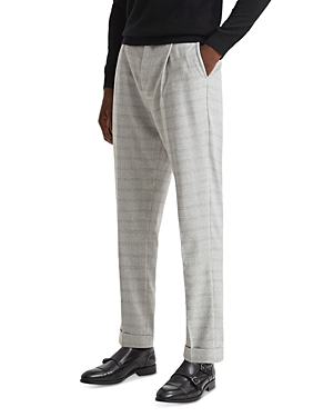 Reiss Soft Grey Slim Fit Prince Of Wales Rolled Hem Trousers In Soft Grey