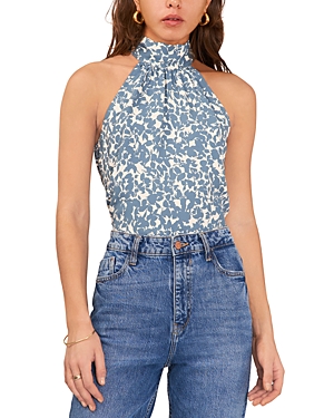 1.state Botanical Print Halter Top In Bluestone
