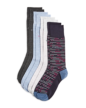 Calvin Klein Lightweight Dress Crew Socks, Pack Of 4 In Blue Assorted