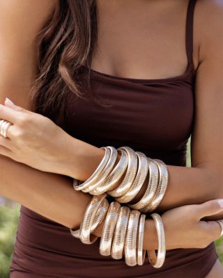 Golden Hour Stretch Bracelets in 18K Gold Plated or Rhodium Plated, Set of 3 