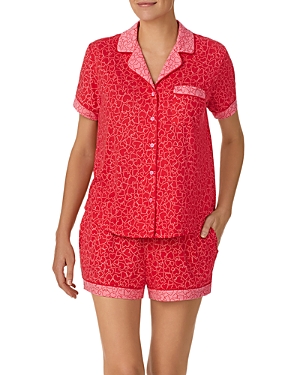 Kate Spade New York Printed Short Boxer Pajama Set In Red Port