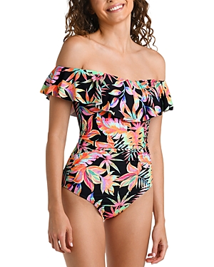 La Blanca Printed Off The Shoulder One-Piece Swimsuit