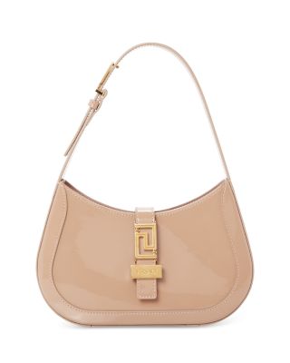 Versace Greca Goddess Small Patent Leather Handbag In Blush/ Gold