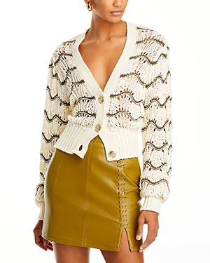 Shop Ramy Brook Daniella Cotton Cardigan In Ivory Olive Combo