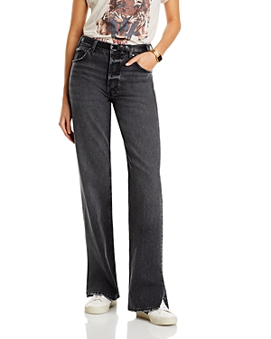 Shop Anine Bing Roy Straight Leg Jeans In Washed Black