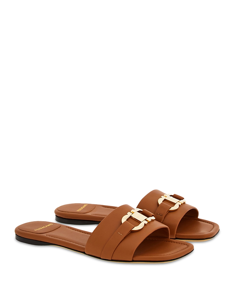 Ferragamo 'leah' Brown Slide Sandals In Cuoio