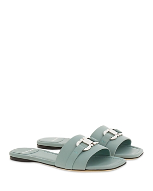 Ferragamo Gancini-buckle Flat Leather Slides In Lucky Charm