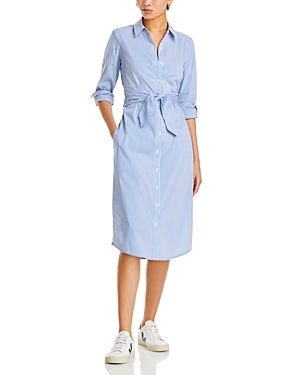 Shop Derek Lam 10 Crosby Veronica Tie Waist Midi Shirt Dress In Blue/white