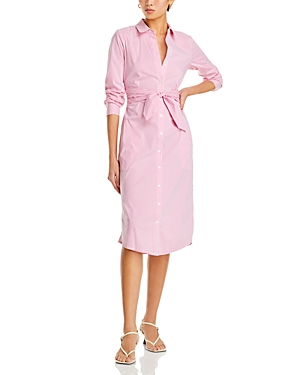 Shop Derek Lam 10 Crosby Veronica Tie Waist Midi Shirt Dress In Pink/white