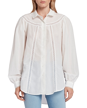 7 For All Mankind Lace Trim Balloon Sleeve Blouse In White