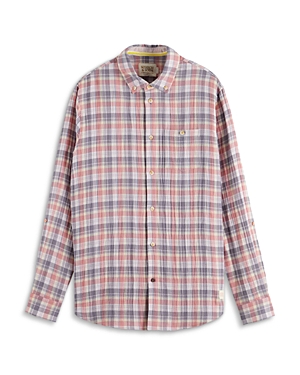 Shop Scotch & Soda Double Face Plaid Regular Fit Button Down Shirt In Pink