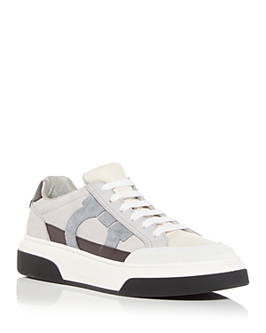 Ferragamo Men's Cassina Leather Sneakers In Bianco 511