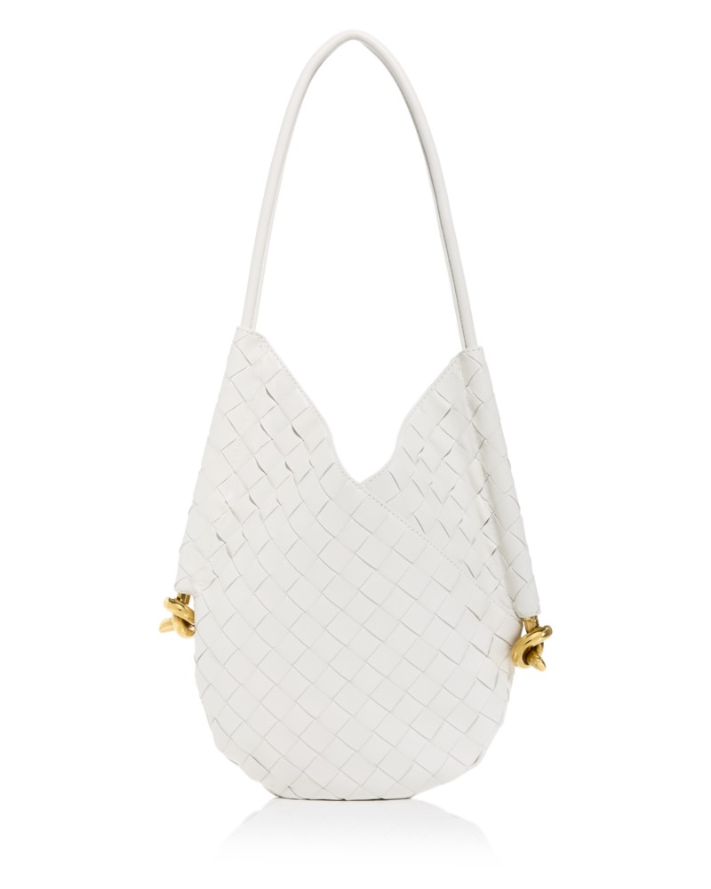 Bottega Veneta Solstice Intrecciato Leather Shoulder Bag in Sand