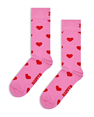 Shop Happy Socks Cotton Blend Heart Crew Socks In Pink