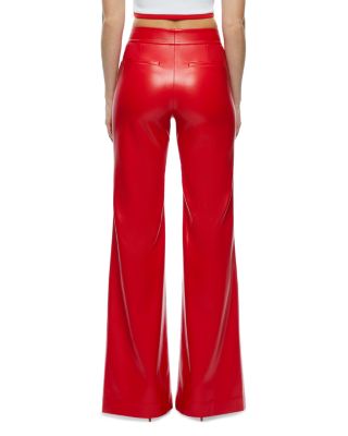 Alice and Olivia Dylan High Waist Wide Leg Pants in Bright Ruby Faux Leather