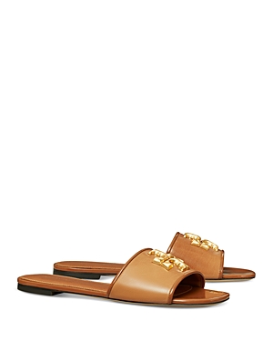 Tory Burch Eleanor Slide Logo-plaque Sandals In Bourbon