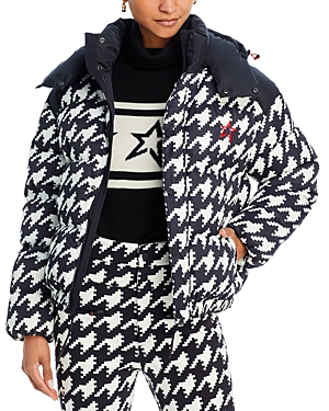 Perfect Moment Moment Houndstooth Hooded Embroidered Padded Down Ski Jacket In Houndstooth