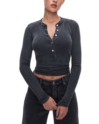 Good American Jeanius Ribbed Henley Tee | Bloomingdale's