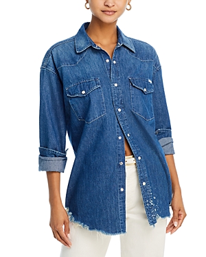 Mother The Western Distressed Denim Overshirt In Dopenhagen