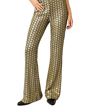 Shop Free People Wilder Days Sequined Flared Pants In Rocker Olive