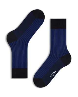 Mercerized Cotton & Nylon Two Tone Stripe Jacquard Dress Socks