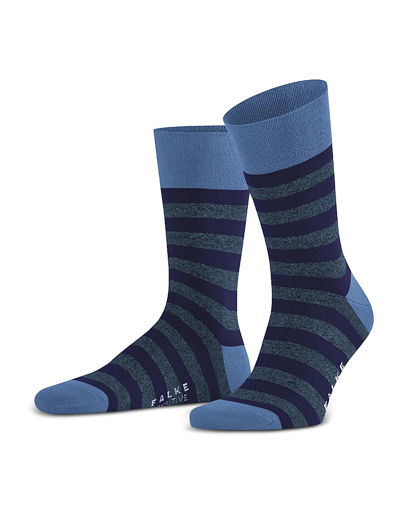 Falke Mapped Line Cotton Blend Mid Calf Socks In Ocean Blue