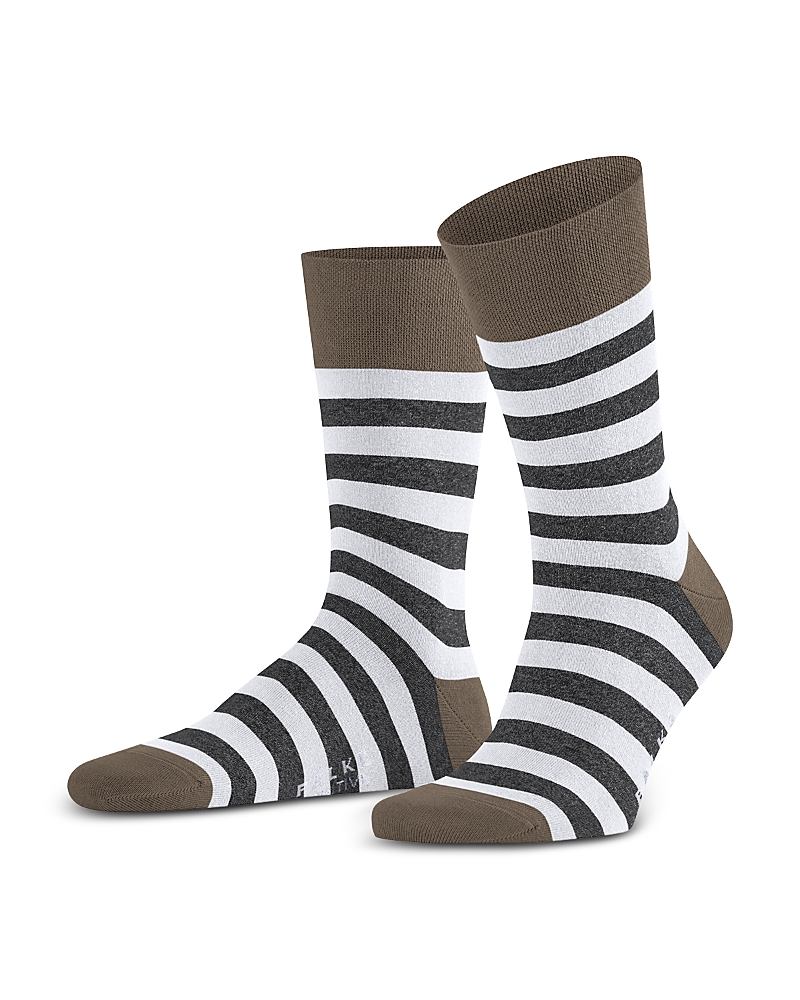 Shop Falke Mapped Line Cotton Blend Mid Calf Socks In Pebble