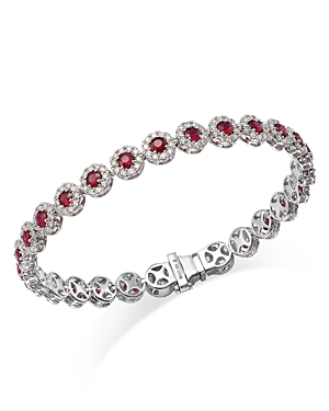 Bloomingdale's Ruby & Diamond Halo Link Bracelet in 14K White Gold