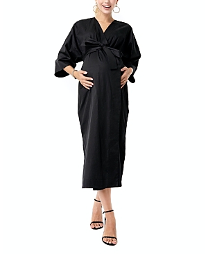 Shop Accouchée Amaterasu Tie Belt Maternity/nursing Wrap Midi Dress In Black