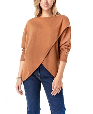 Shop Accouchée Let Loose Crossover Long Sleeve Maternity/nursing Knit Top In Toffee