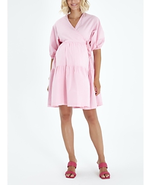 Shop Accouchée Waterfall Tie Waist A-line Maternity/nursing Wrap Dress In Pink