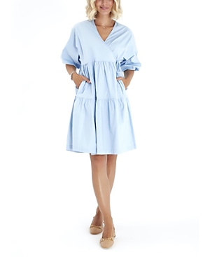 Shop Accouchée Waterfall Tie Waist A-line Maternity/nursing Wrap Dress In Baby Blue