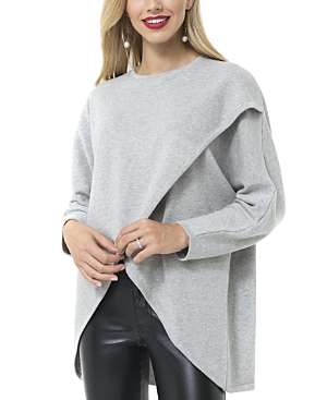 Shop Accouchée Let Loose Crossover Long Sleeve Maternity/nursing Knit Top In Grey