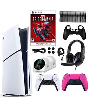 Sony PS5 Spider Man 2 Console with Extra Pink Dualsense Controller and Accessories Kit