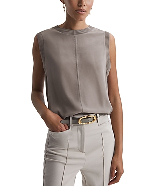 Reiss Taupe Silk Front Crew Neck Vest In Taupe