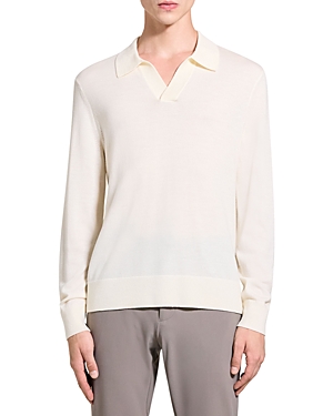 Shop Theory Briody Long Sleeve Open Collar Polo Sweater In Ivory