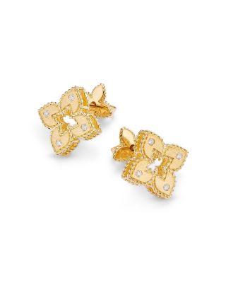 18K Yellow Gold Petite Venetian Princess Diamond Quatrefoil Stud Earrings