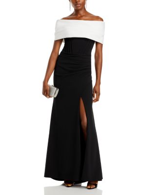 Scuba Crepe Off The Shoulder Corset Gown 