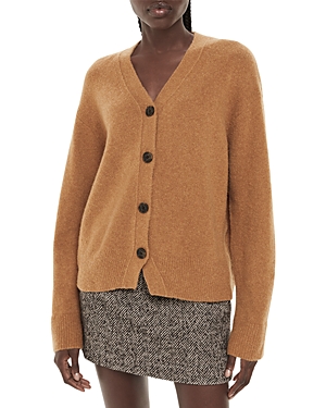 Shop Whistles Textured Placket Cardigan In Camel