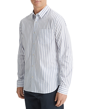 Shop Vince Surf Striped Long Sleeve Shirt In Optic White/ Royal Blue