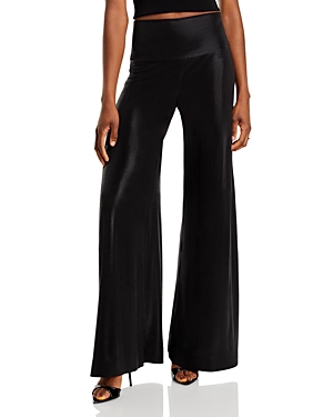 Norma Kamali Elephant High-rise Lamé-jersey Wide-leg Trousers In