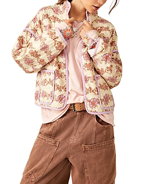 Free People Chloe Floral-print Quilted Cotton Jacket In Tea Combo