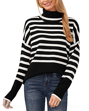Shop Cece Striped Turtleneck Sweater In Rich Black
