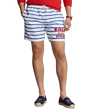 Shop Polo Ralph Lauren Nautical Stripe Classic Fit 5.75 Swim Trunks In Striped Polo Atelier